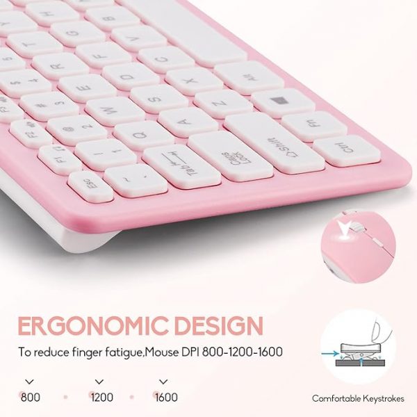 Wireless Keyboard and Mouse Combo, Compact Quiet Wireless Keyboard and Mouse Set 2.4G Ultra-Thin Sleek Design for Windows, Computer, Desktop, PC, Notebook, Laptop (Pink) - Image 6