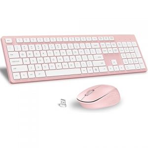 Wireless Keyboard and Mouse Combo, Compact Quiet Wireless Keyboard and Mouse Set 2.4G Ultra-Thin Sleek Design for Windows, Computer, Desktop, PC, Notebook, Laptop (Pink)