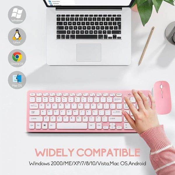 Wireless Keyboard and Mouse Combo, Compact Quiet Wireless Keyboard and Mouse Set 2.4G Ultra-Thin Sleek Design for Windows, Computer, Desktop, PC, Notebook, Laptop (Pink) - Image 4