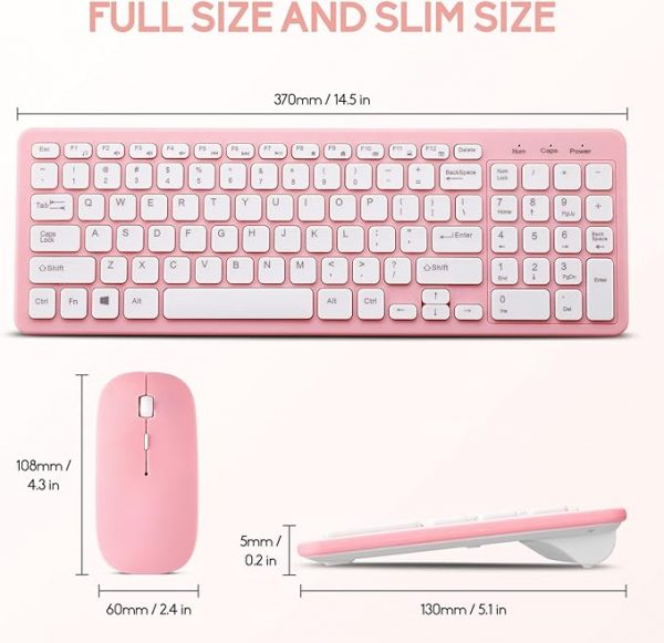 Wireless Keyboard and Mouse Combo, Compact Quiet Wireless Keyboard and Mouse Set 2.4G Ultra-Thin Sleek Design for Windows, Computer, Desktop, PC, Notebook, Laptop (Pink) - Image 2