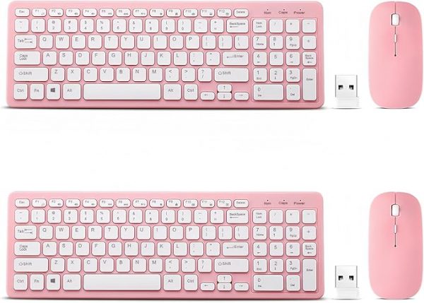 Wireless Keyboard and Mouse Combo, Compact Quiet Wireless Keyboard and Mouse Set 2.4G Ultra-Thin Sleek Design for Windows, Computer, Desktop, PC, Notebook, Laptop (Pink) - Image 3