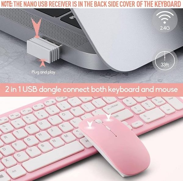 Wireless Keyboard and Mouse Combo, Compact Quiet Wireless Keyboard and Mouse Set 2.4G Ultra-Thin Sleek Design for Windows, Computer, Desktop, PC, Notebook, Laptop (Pink) - Image 5