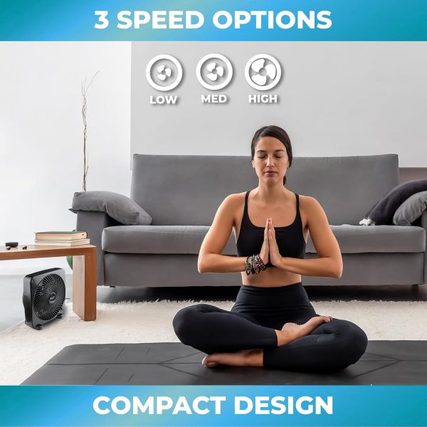 Comfort Zone Box Fan, 9 inch Portable Desk fan, Quiet 3 Speed Mini Fan for Bedroom, Electric Bedside Table Fan, Black - Image 3